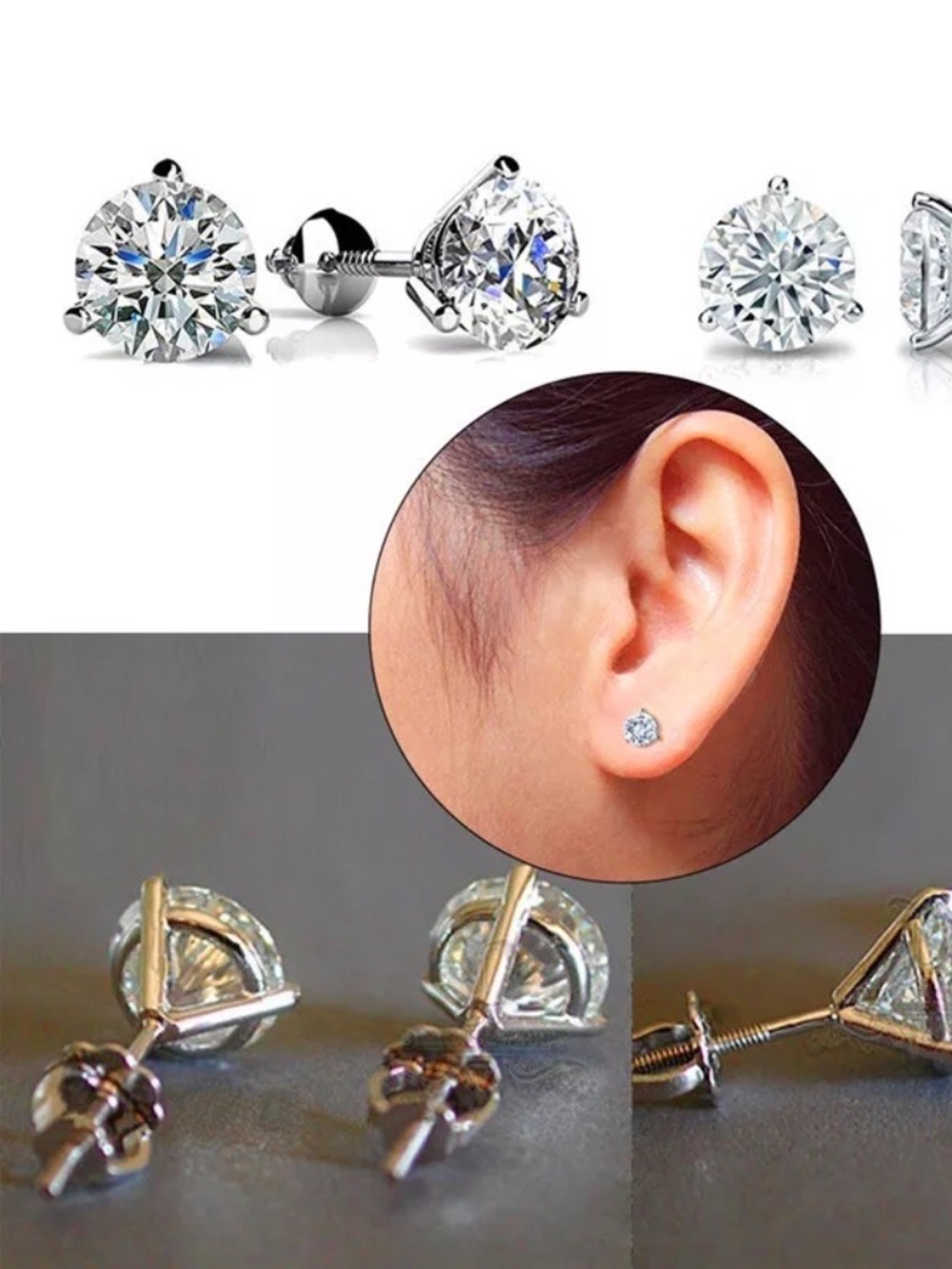 0.84Ct Round Cut Simulated Diamonds Silver Stud Earrings